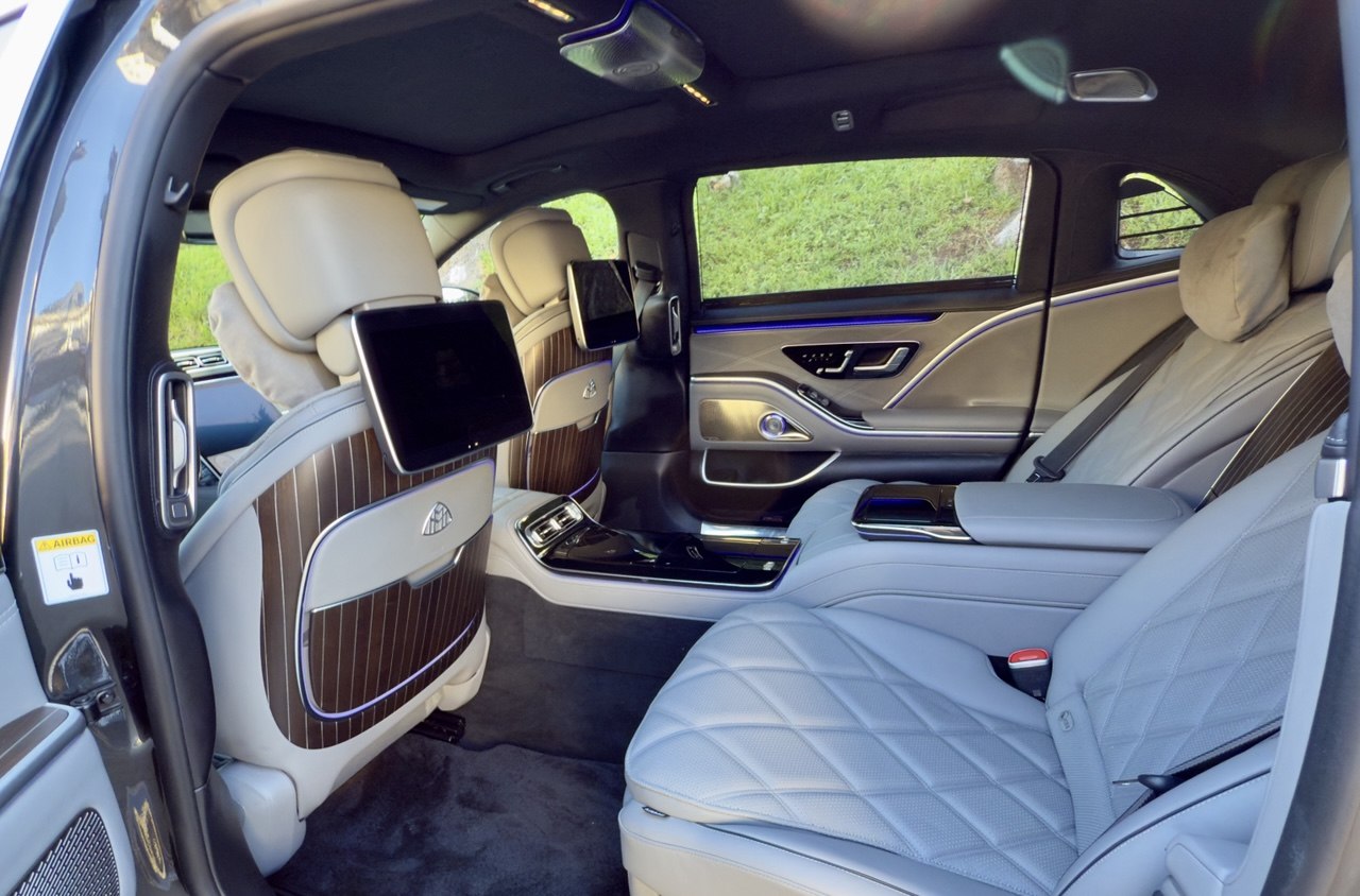 Mercedes-Maybach rear cabin with reclining seats and rear entertainment screens